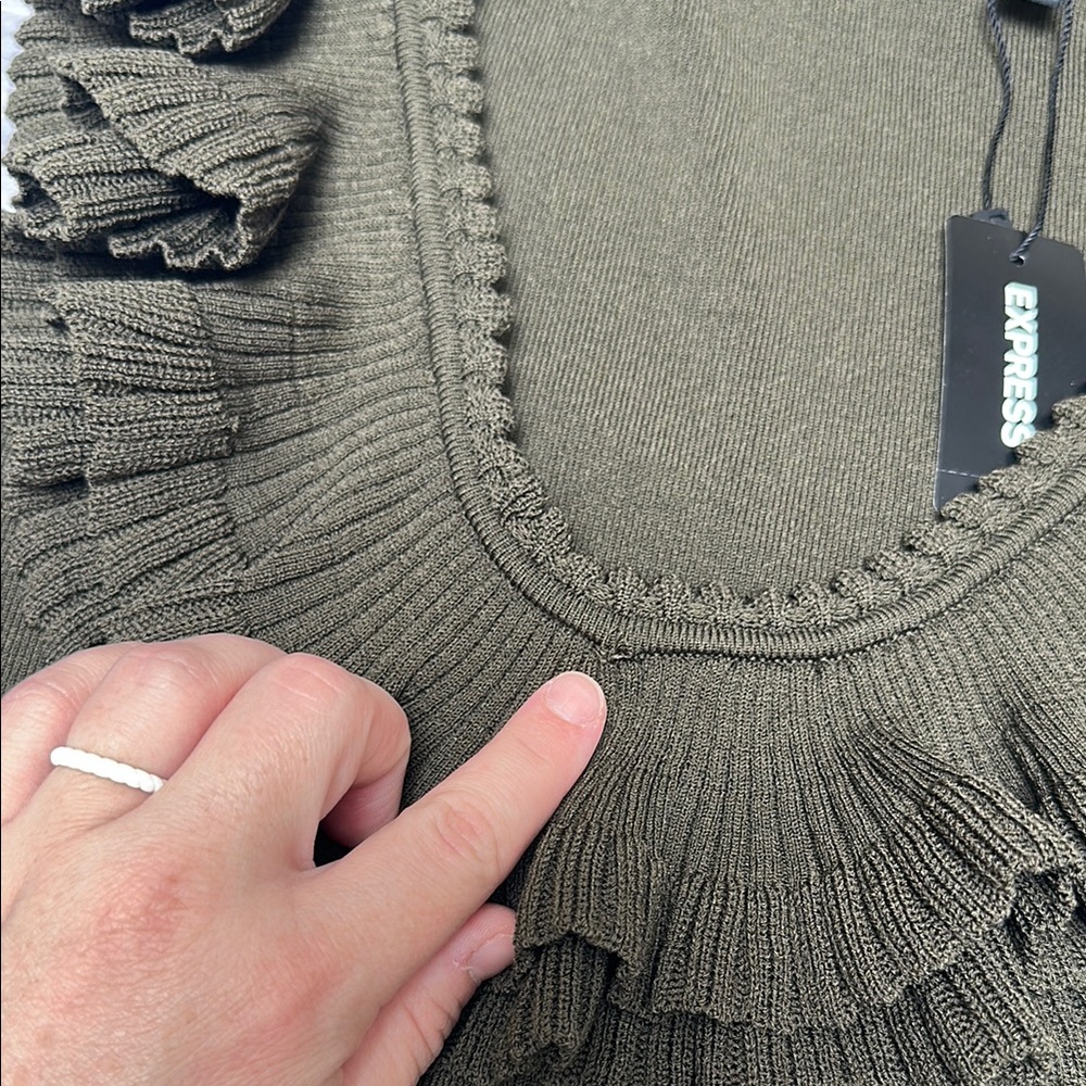 Express Olive Ruffle V-Neck Top - Picture 5 of 5
